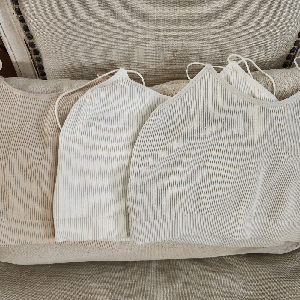 Set of Three Ribbed Neutral Toned Bralettes - Large/Xlarge